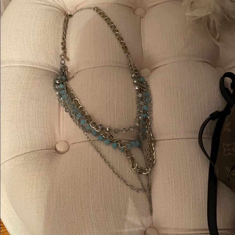 Guess Layered turquoise silver tan necklace